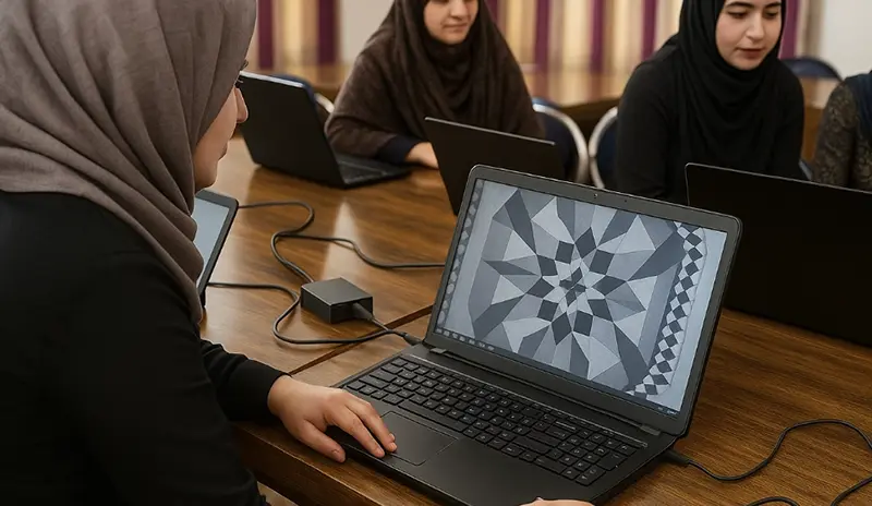 Group Girls Studying Computer